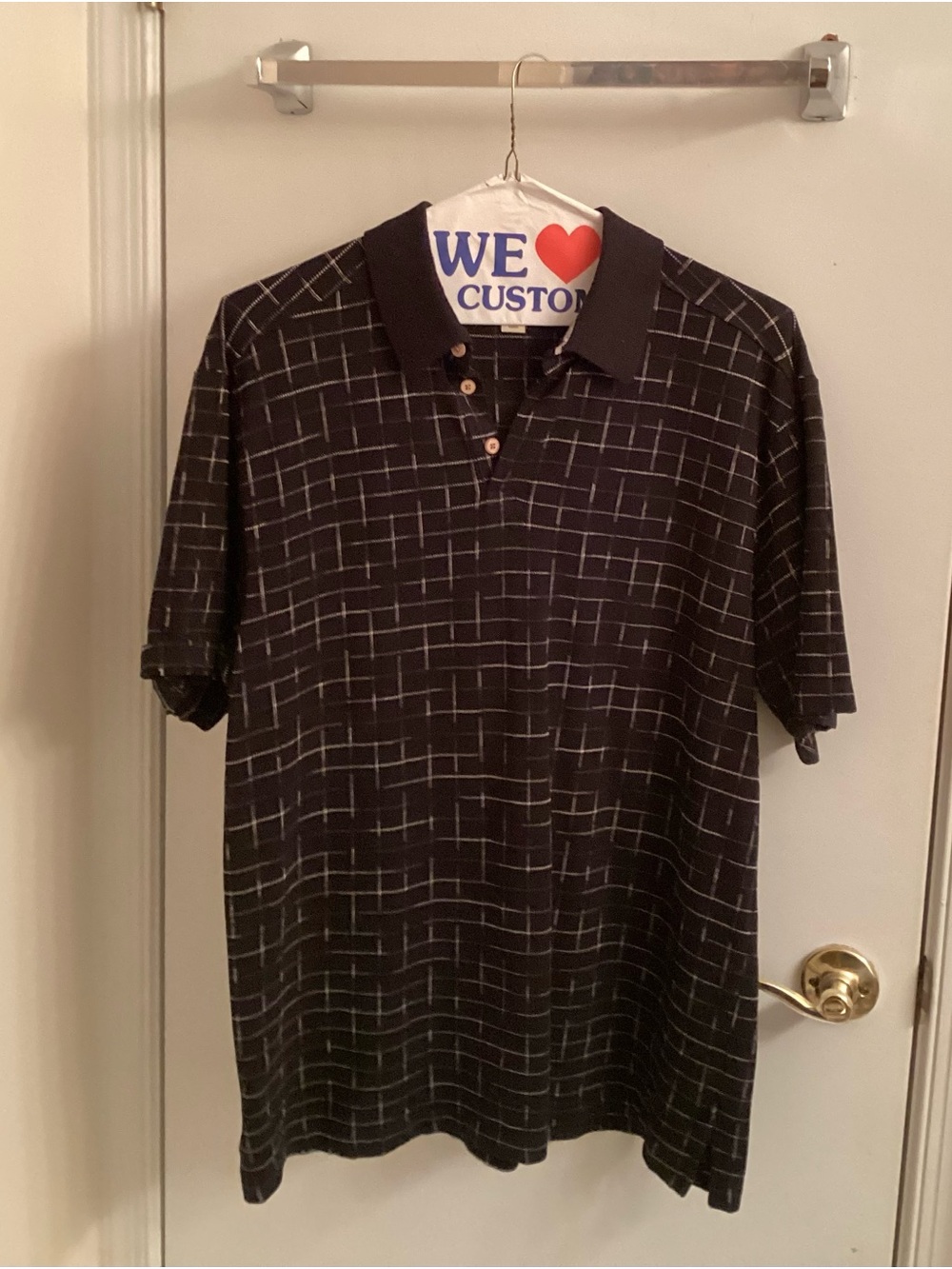 Tommy Bahama XL Men’s Black Polo with Beige Grid Pattern